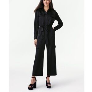Wide Leg Satin Jumpsuit with Cargo Pockets